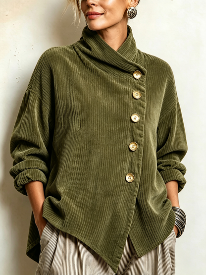 Lucilla | Top de pana con abotonadura diagonal, verde oliva