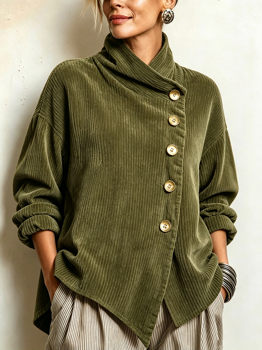 Lucilla | Top de pana con abotonadura diagonal, verde oliva